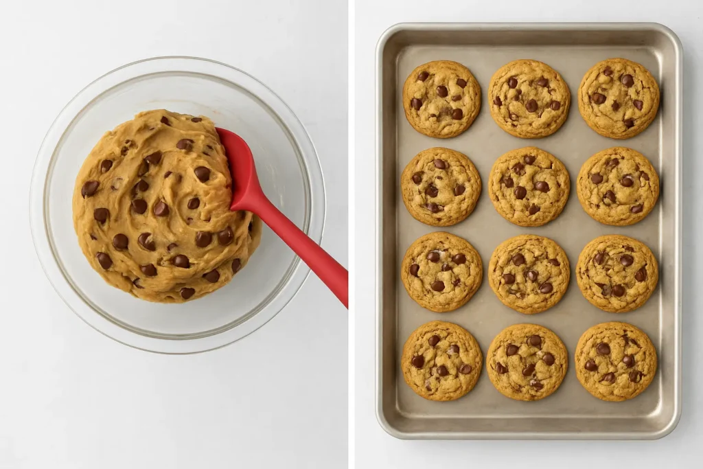 Gluten free browned butter chocolate chip cookies dough balls on a baking tray ready to bake