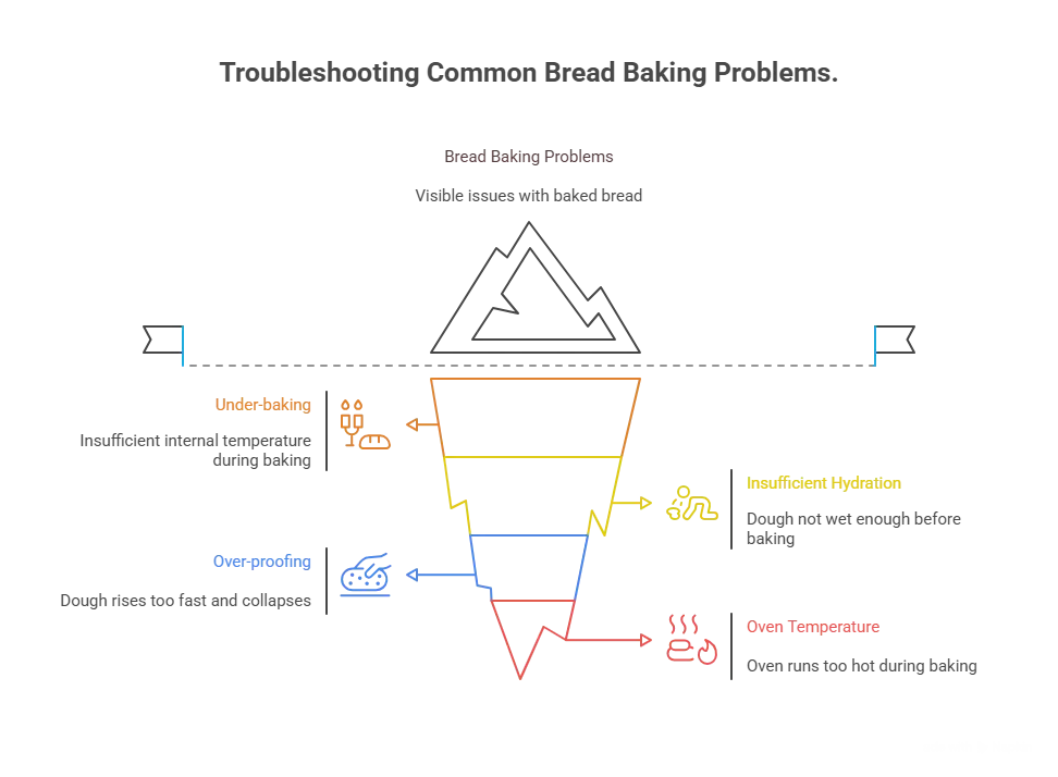 Diagram explaining why gluten free dairy free bread recipes needs higher moisture and binders compared to regular bread