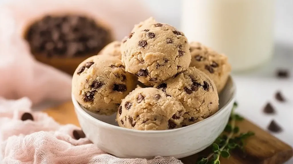 Gluten free edible cookie dough with chocolate chips in a small bowl